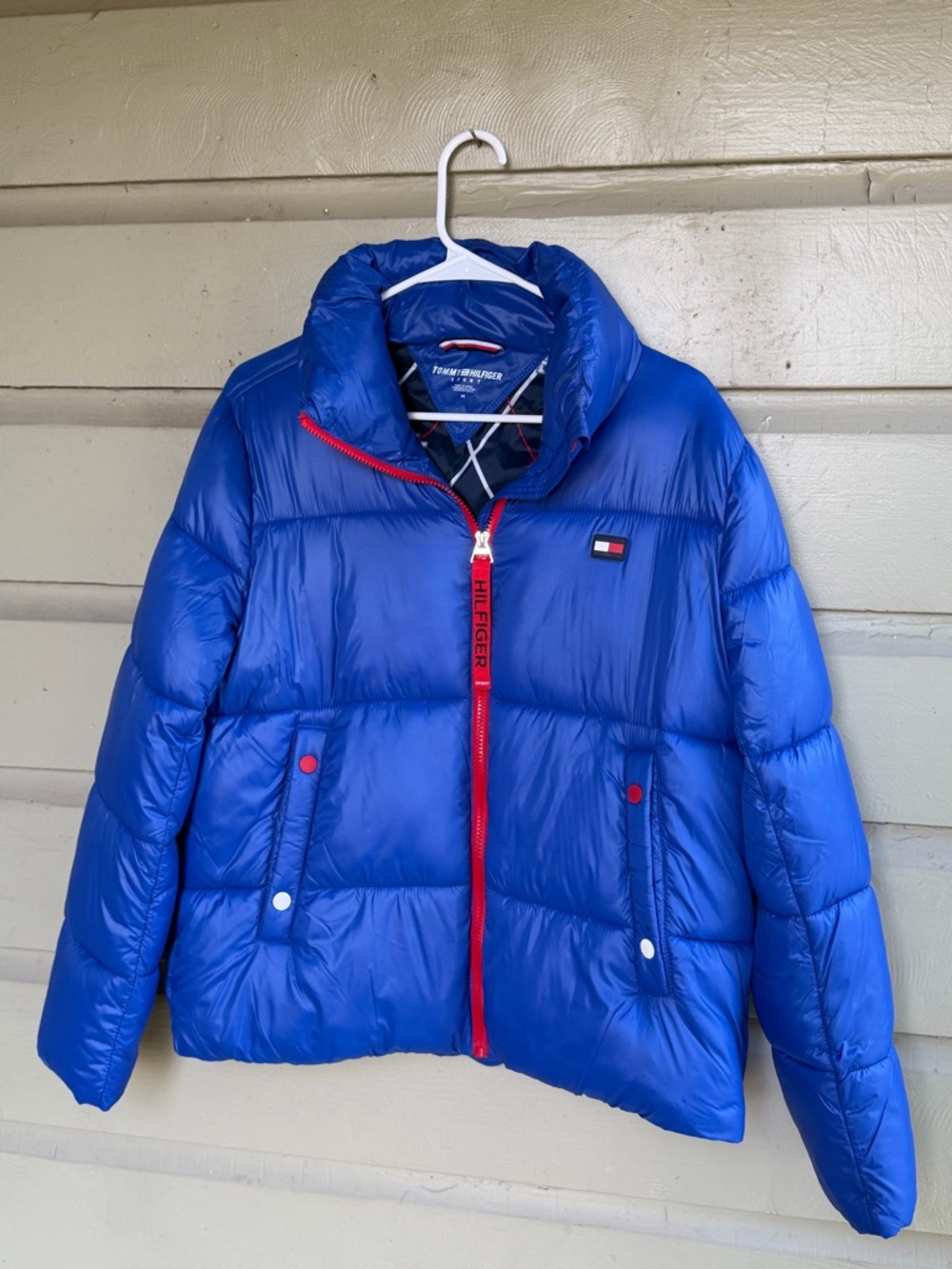 Tommy Hilfiger Sport Blue Puffer Jacket | Size M | Bold Red Zip